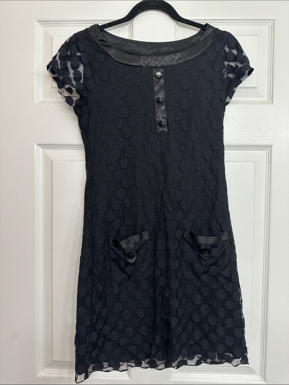Enfocus Studio Black Dot-Textured Short Sleeve Dress